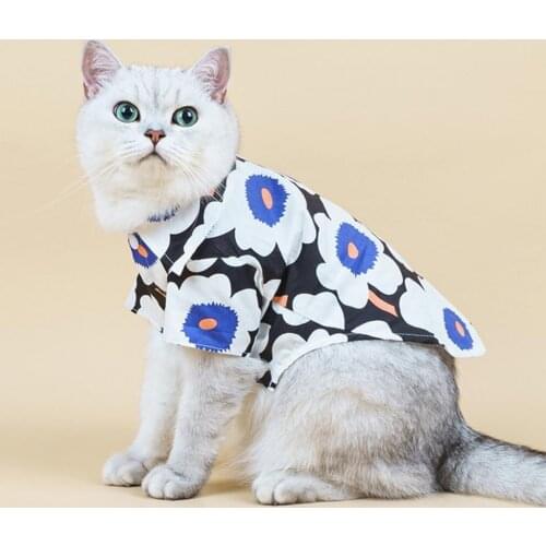 Dog Shirt Floral Print Non-shrink Casual Pet Two-legged T-shirt for Summer