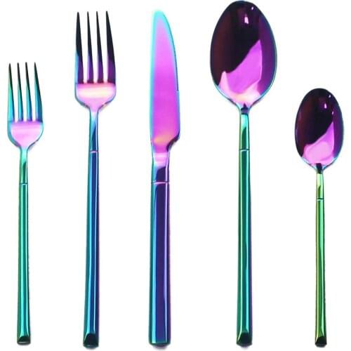 6 Pcs/ Set Luxury Rainbow Dinnerware Set Knife Spoon Fork Flateware Set 304 Stainless Steel Tableware Set Kitchen Food Cutlery