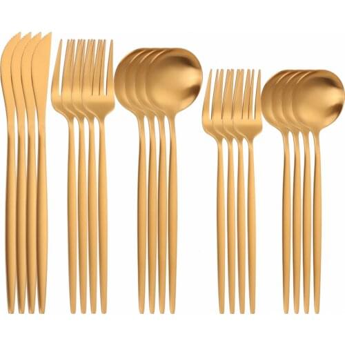 Gold Cutlery Set matte Stainless Steel 20Pcs Golden Dinnerware Set Knife Spoon Fork Dinner Kitchen Tableware Cutlery Set