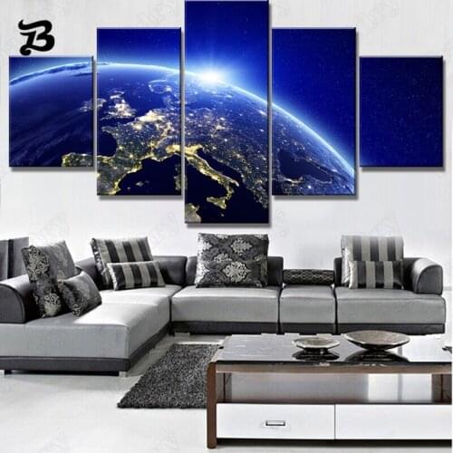 Earth Art 5 Piece Wall Art Posters Modern Wall Art Space Decorative Wall Pictures Canvas Painting for Living Room Home Decor