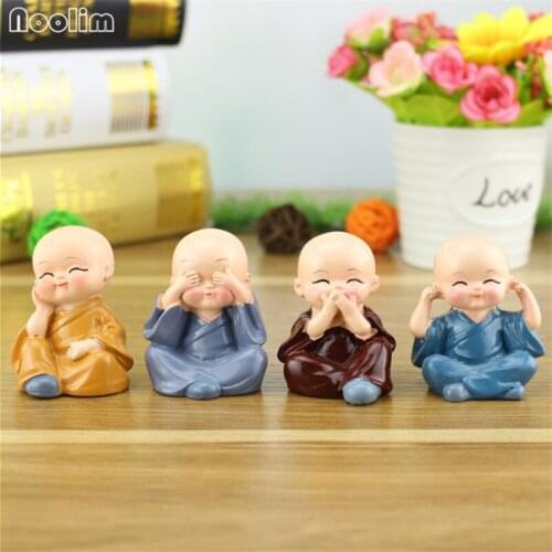 NOOLIM 4pcs/set Gongfu Little Monk Figurines Car Dolls Decoration ,Home Decor Shaolin Temple Monks Toys Car Accessories Ornament