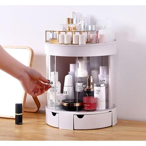 New Double Door Makeup Box Round Cosmetic Storage Organizer Transparent Lipstick Shelf Desktop Cosmetic Jewelry Storage Case