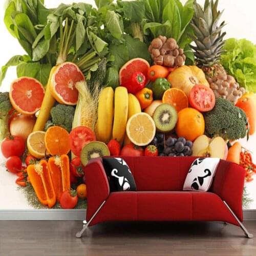Custom 3d wallpaper, fresh fruit and vegetable food murals for kitchen restaurant background decorative waterproof wallpaper