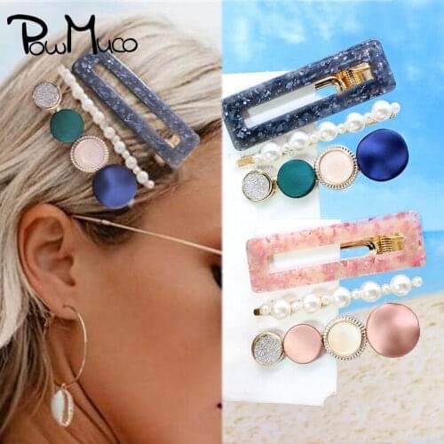 Powmuco Tortoiseshell Leopard Pattern Acetate Hair Clips Pearl Metal Ponytail Hairpin Fashion Women Bangs Barrette Birthday Gift