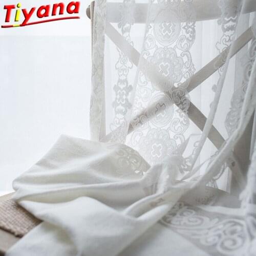 Simplicity Beautiful lace tulle curtains for living room white jacquard translucent yarn for bedroom customizable #VT