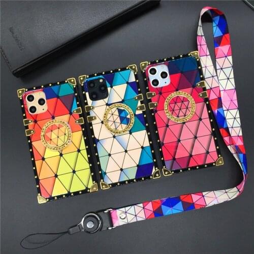Luxury Plaid Prismatic Square Case For iPhone 12 PRO MAX XS Max X XR Laser Colorful Cover for iphone 11 PRO MAX 7 Plus 8 6 6S