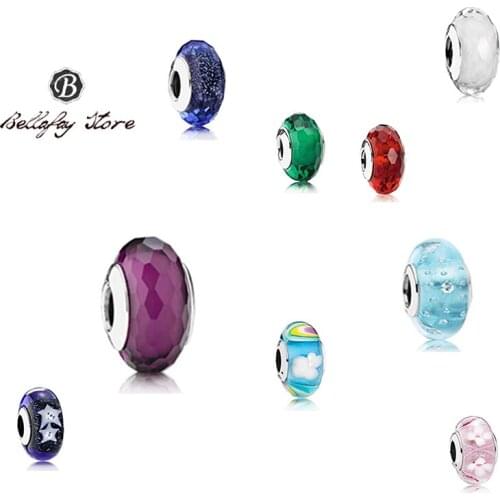 Silver Sterling 925 Flower Murano Glass Beads Jewelry Making Bracelet DIY Charms Fits Original Bangles For Women Decoration