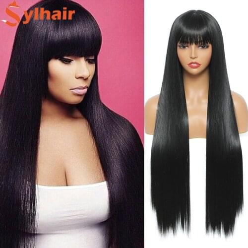 Synthetic Straight Wigs with Bangs for Women 80cm Super Long Straight Wigs with Fringe for Women Daily Party Fancy Dress Cospla