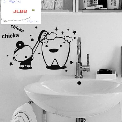 Glass Funny Kids brushing chicka chicka Wall Stickers Waterproof for baby Bathroom Decor Cute Sink Stickers Wall Art Decals
