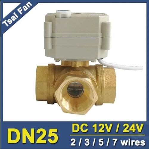 TF25-BH3-B Brass 1'' DN25 3 Way T/L Type Horizontal Actuator Ball Valve DC12V DC24V 2/3/5/7 Wires For Flow Control