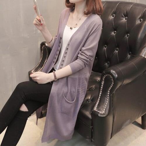 2020 Summer Thin Long Cardigan Womens Shawl Jacket Mid-length Knitted Ice Silk Sunscreen Loose Air Conditioning Shirt Top K353