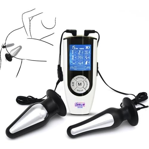 USB Charging Electric Shock Double Big Anal Butt Plug Electro Shock Vagina Anus Plug Medical Themed Toys Sex Product for Couples