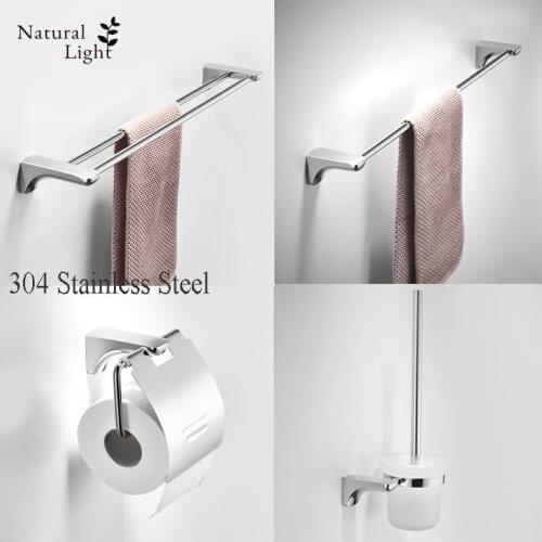 304 Stainless Steel Single/Double Towel Rack, Toilet Paper Holder, Toilet Brush, Mirror Polished, Bathroom Hardware Accessories