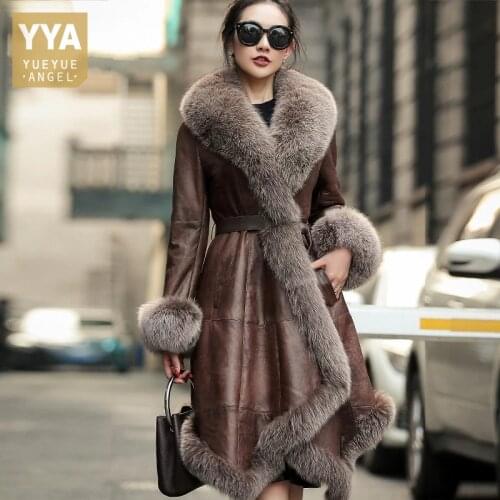 YueYueAngel Women's Long Sheepskin Coats