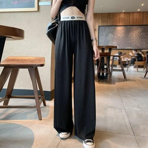 Womens ice silk wide leg pants womens loose and thin high waist large size floor draping pants
