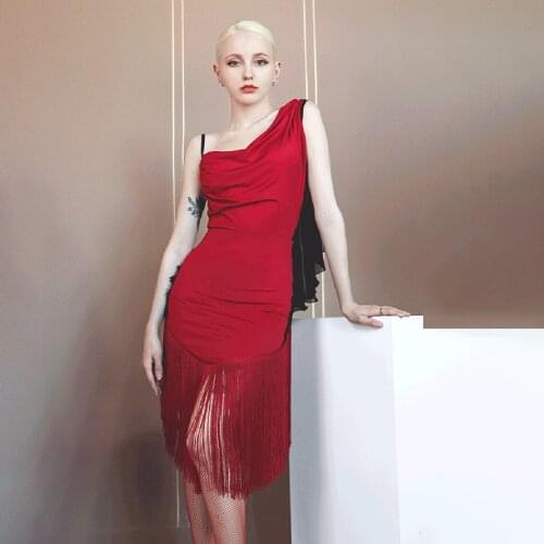 2021 New DL762 Tassel One Side Shoulder Bare Back Latin Dance Dress Dancing Performance Women Dress Ballroom Samba Tango