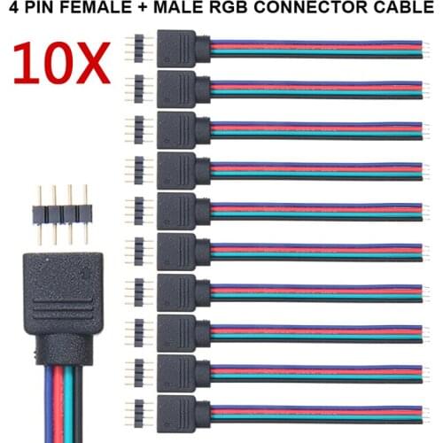 10Pcs Connector Cable 3528 5050 RGB 4 Pin Male+ Female Connector Cable Cord For LED Strips 9cm