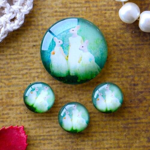 12mm 25mm 14mm 16mm 18mm 20mm Photo Glass Cabochons Round Cameo Set Handmade Settings Stone Rabbit 08