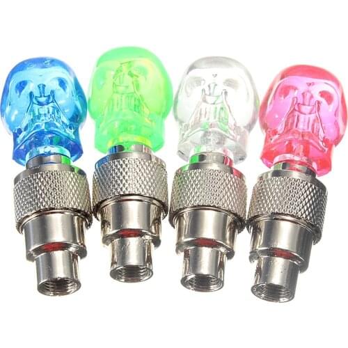 2Pcs Bike Bicycle Motorcycle Car Wheel Spoke Tire Valve Cap Skull Shape Neon LED Light Lamp Bulb 4 Colors