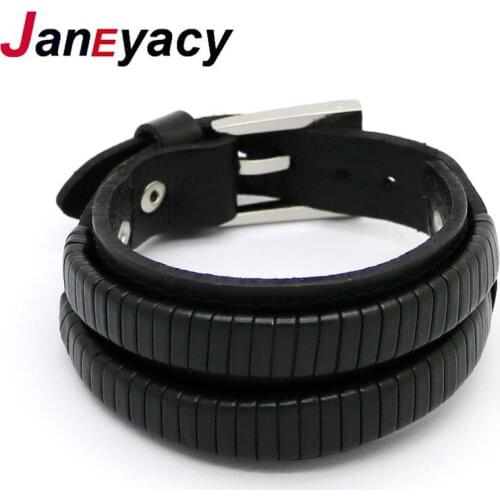 2016 Free Fast Shipping Double Cuff Wide Bracelet and Rope Leather Bracelet Black Male Fashion Mens Bracelet