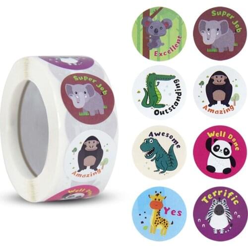 500Pcs Reward Stickers Zoo Animals Cartoon Stickers Roll Kids for School Teachers Reward Students Cute Animals Stickers Labels