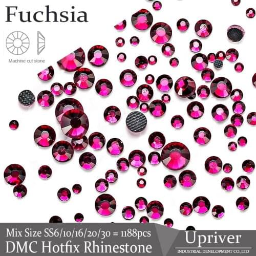 Upriver Fuchsia Flatback DMC Hotfix Rhinestones Glitter Loose Strass Garment DIY