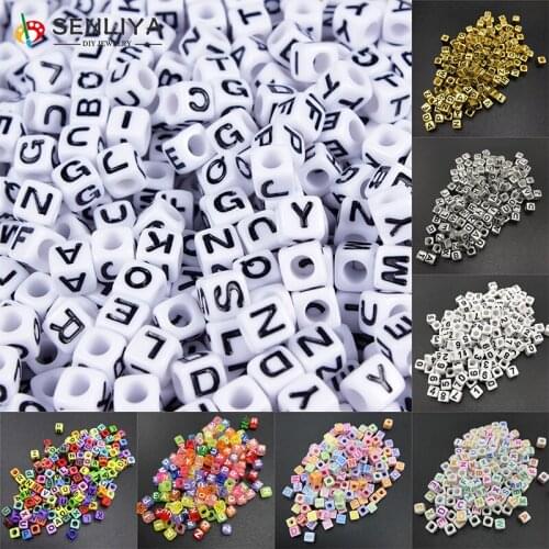 100pcs Mix Letter Beads 6mm Square Alphabet Acrylic Beads DIY Jewelry Making For Bracelet Necklace Loose Spacer Accessories