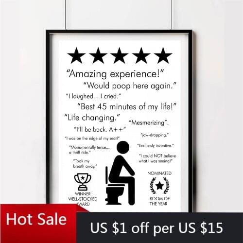Black White Bathroom Quote Sign Print Poster Amazing Experience Would Poop Here Again Toilet Wall Art Canvas Painting Room Decor