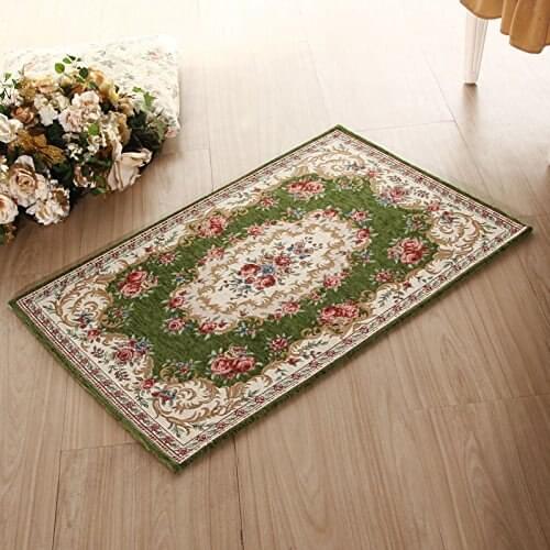 Designer Rose Jacquard Rug,Delicate Rustic Green Carpet Bedroom,Elegant Floal Room Mats