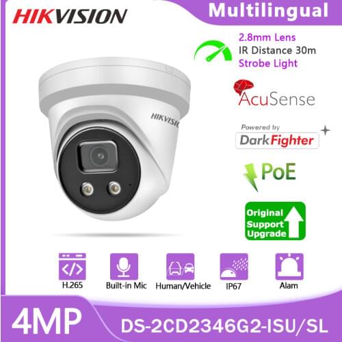 Hikvision AcuSense DS-2CD2346G2-IU 4MP POE IP Camera With Smart AI Solution on Human Vehicle Ultra-Low Illumination Built-in MIC