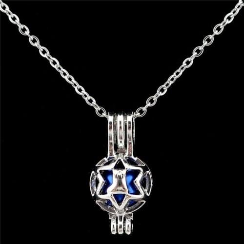 K559 Metal Pearl Star of David Boot Beads Cage Essential Oil Diffuser Aroma Cage Locket Necklace Women Gift Jewelry