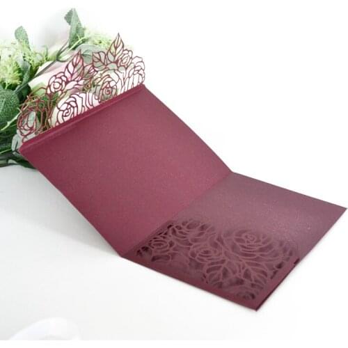Laser cut pocket floral wedding party tri fold invitation cards