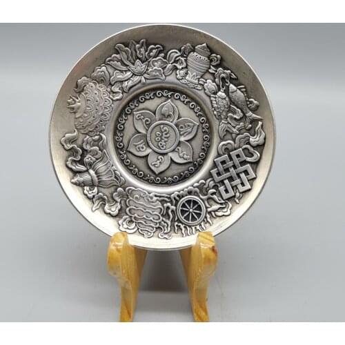 Collect Chinese Tibet Silver SculptureGood Luck Metal Crafts Home Decorationng Dish Decoration