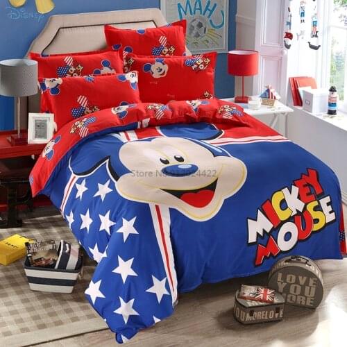 Red Star Mickey Mouse Cartoon Bedding Sets Disney Cute Character Stitch Comforter Bed Cover Bed Sheet Pillowcase Twin Queen Size
