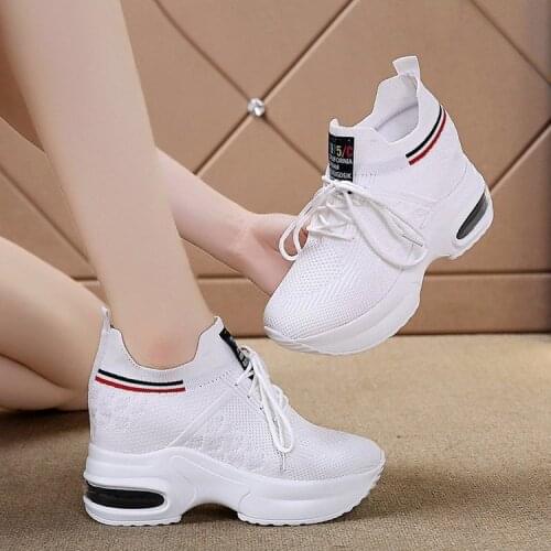 Summer Women Shoes Breathable Mesh Sneakers Flats Lace Thick Heels Platform Wedges Casual Comfort Casual Shoes