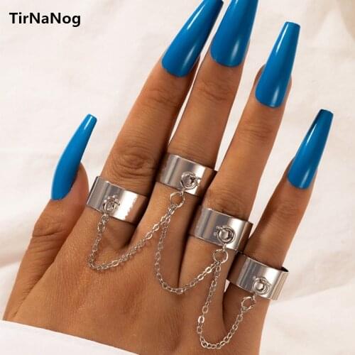 Punk Cool Hip Pop Rings Multi-layer Adjustable Chain Four Open Finger Rings Alloy man Rotate Rings for Women Party Gift
