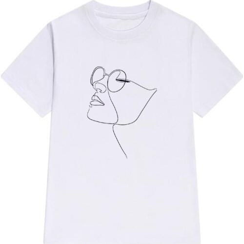 Summer Womens T-shirts Fashion Simple Stick figure graphic t shirts Female O-Neck White Short sleeve Ladies T shirt Plus Size