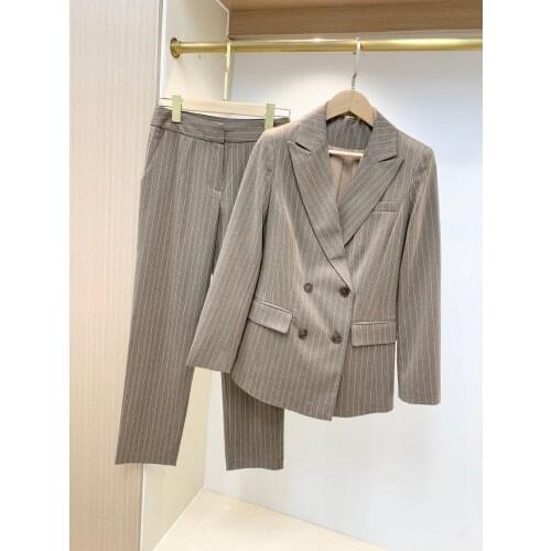 Fashion 2021 new ladies striped suit jacket + trousers 2-piece set 0114