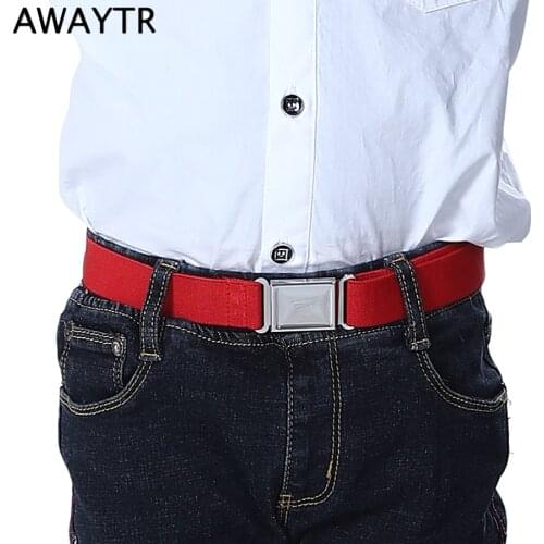 AWAYTR Kids Canvas Belt For Men Striped 16 Colors Fashion Outdoor Alloy Magnet Buckle Mens Belts Luxury For Boys Waist Belt