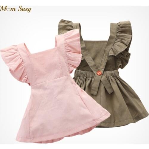 Newborn Baby Girl Princess Strap Dress Ruffle Infant Toddler Baby Backless Cotton Dress Solid Color Girl Suspenders Dress 0-4Y
