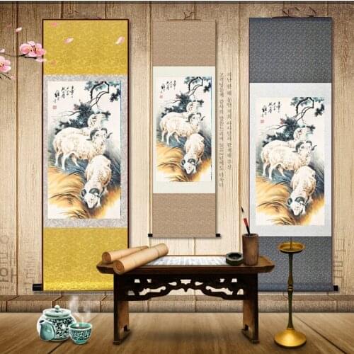 Customized) The spring comes in full form silk scroll painting, Sanyang living room decoration painting