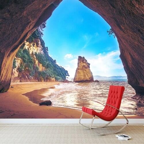 Custom Photo Wallpaper 3D Stereo Beach Sea Island Cave Landscape Large Murals 3D Living Room Background Decoration Scenery Mural
