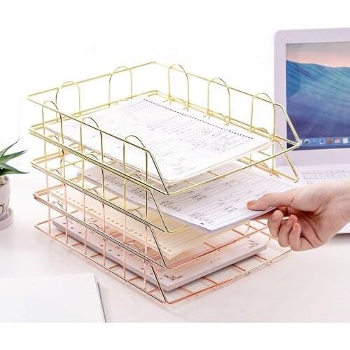 Daily Office Desktop File Storage Rack Sundries Storage Supplies Metal Stackable Basket Magazine Newspaper Organizer