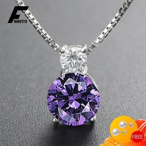 Luxury Necklace S925 Sterling Silver Jewelry Round Shape Amethyst Zircon Gemstone Pendant for Women Wedding Promise Ornaments