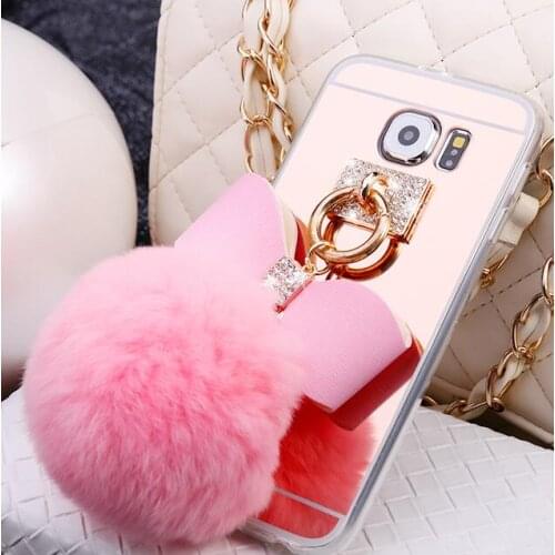 Luxury Rabbit Fur Ball Bowknot Case For Samsung Galaxy A5 A7 2016 A3 J3 J5 J7 2016 Soft TPU Mirror Girly Back Cover Phone Cases