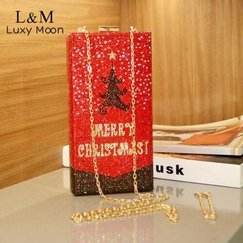 Christmas Tree Shining Diamonds Evening Bags For Women Small Square Rhinestones Party Chain Clutches Purse and Handbags XA15H