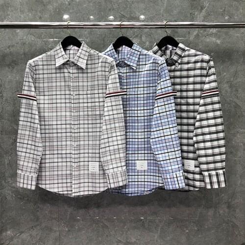 2021 Fashion Brand Shirts Men Slim Fit Long Sleeve Casual Plaid Shirt Striped Oxford Cotton Spring Autumn Mens Clothing