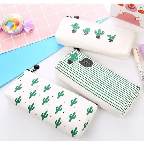 Cute Cactus Canvas Zipper Bags Storage Pen Pouch Bag For Girls Student