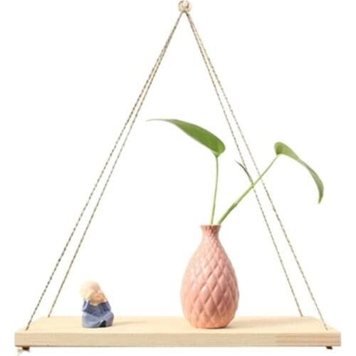 Nordic Board Wall Rack Wood Rope Swing Wall Hanging Storage Rack Plant Flower Pot Tray Floating Shelves for Wall Lack Shelf