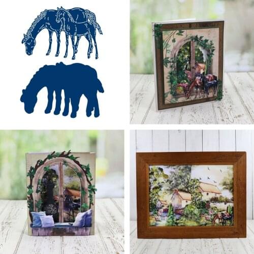 Scrapbooking Metal Horse eating grass Cutting Dies Craft Embossing Make Paper Greeting Card Template DIY Handmade 2021NEW